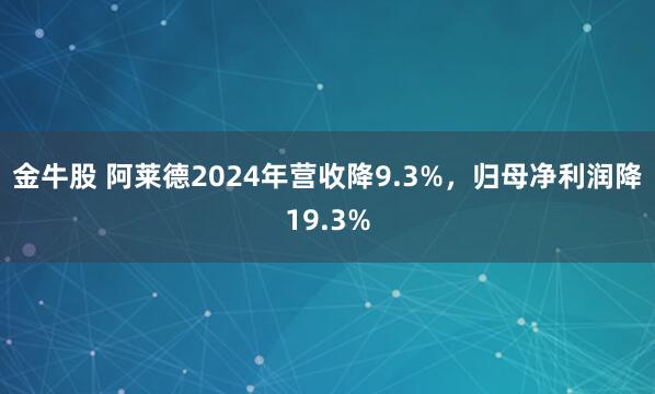 金牛股 阿莱德2024年营收降9.3%，归母净利润降19.3%